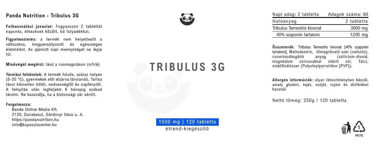 panda nutrition TRIBULUS TERRESTRIS 3G cimke